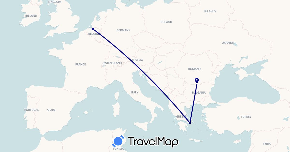 TravelMap itinerary: driving in Belgium, Greece, Romania (Europe)